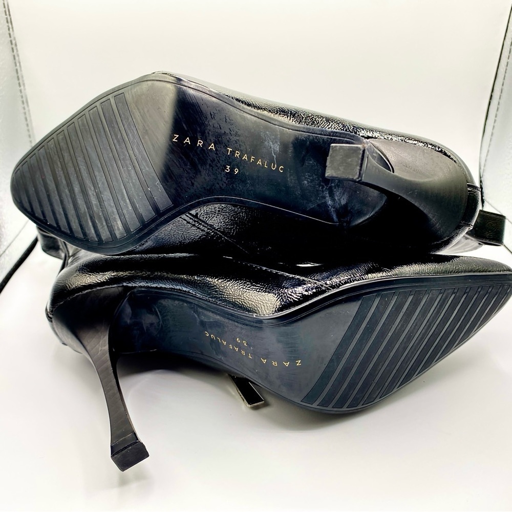 Black Shiny Ankle Boots with High‎ Heels- Size EU39 /US8 - Picture 5 of 14